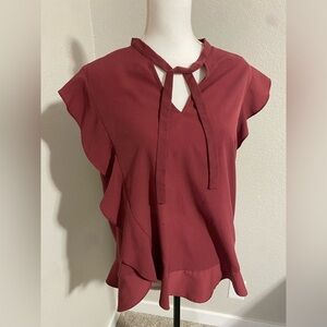 Banana Republic Burgundy Tie-Neck Blouse